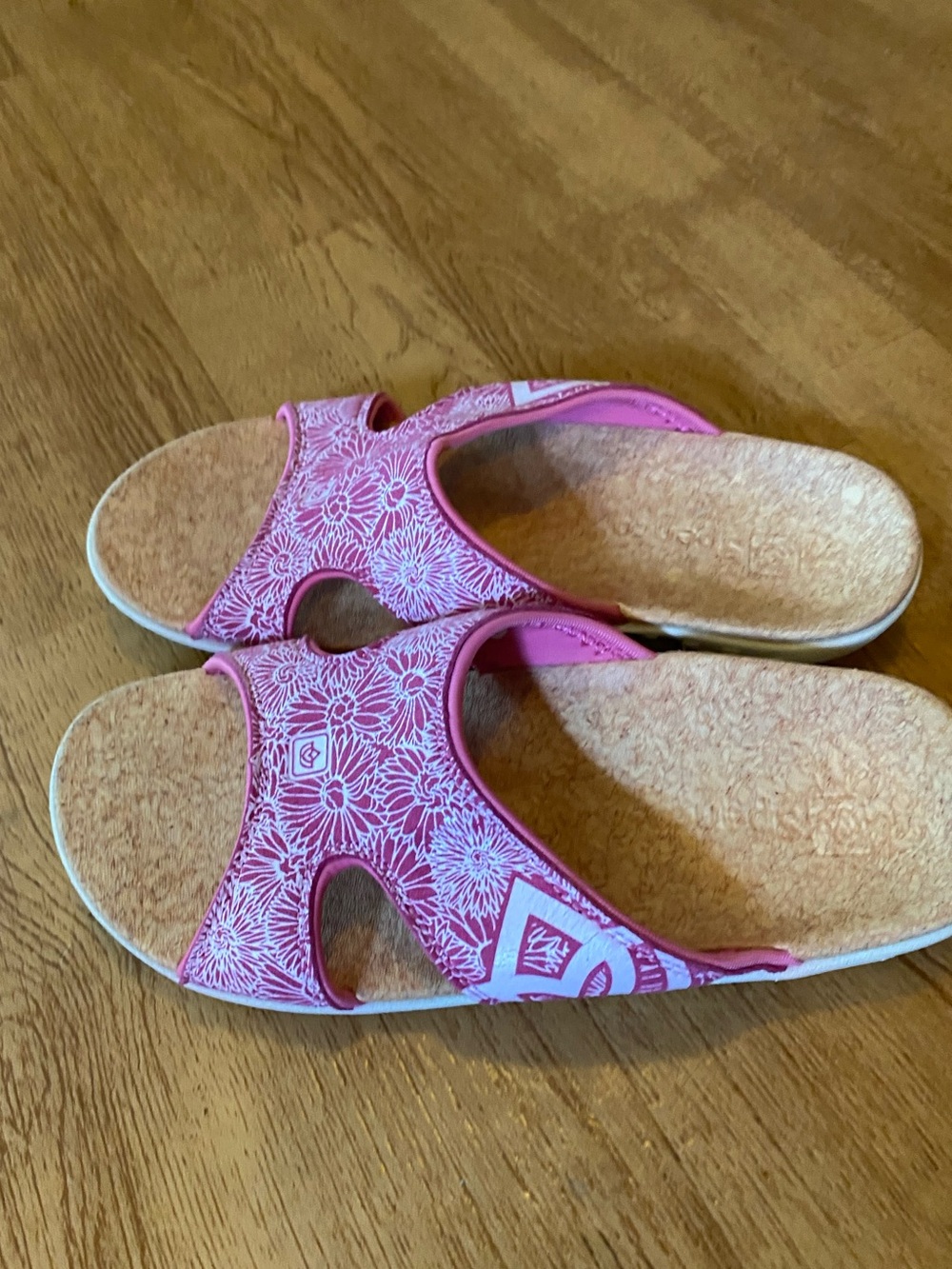 Spenco Kholo Dainty Floral Slide Sandals Pink White Size 7W cottagecore resort